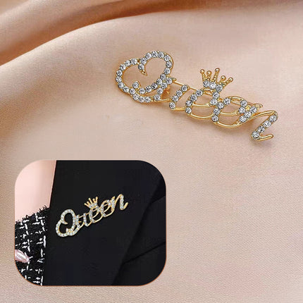 Rhinestone Queen Crown Brooch Alloy Pin Silver Gold for Clothing Accessories