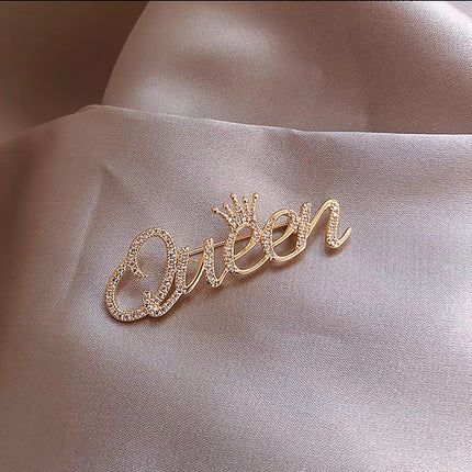 Rhinestone Queen Crown Brooch Alloy Pin Silver Gold for Clothing Accessories