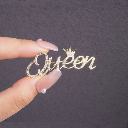 Rhinestone Queen Crown Brooch Alloy Pin Silver Gold for Clothing Accessories