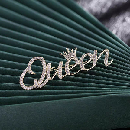 Rhinestone Queen Crown Brooch Alloy Pin Silver Gold for Clothing Accessories