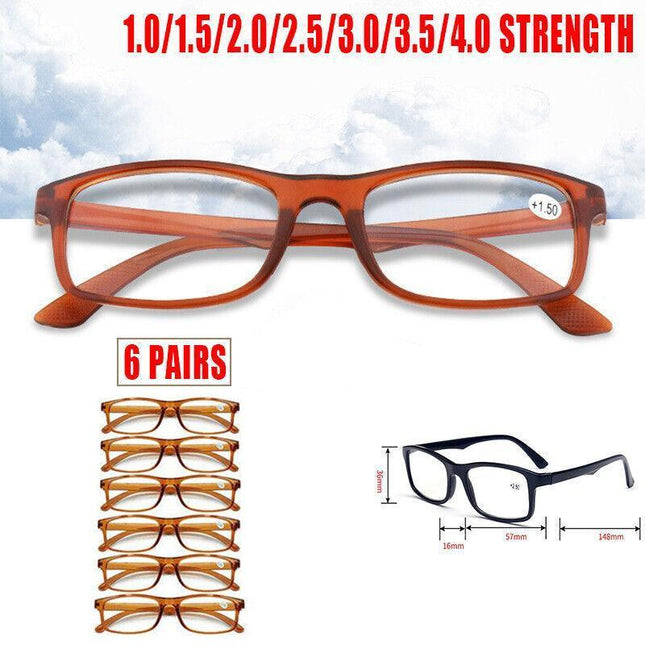 6 Pairs Brown Mens Ladies Wayfarer Frame Magnifying Reading Glasses Nerd Spectacl - Aimall