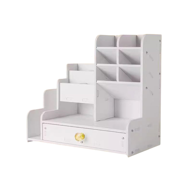 Desktop Stationery Organiser Rack with Side Bookend Drawer for Pens Markers