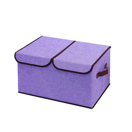 Large Foldable Cotton Linen Double Lid Storage Box Clothing Organizer for Dormitory