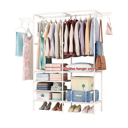 Multifunction Double Row Floor Standing Clothes Hanger 16mm Thickness Iron Pipe