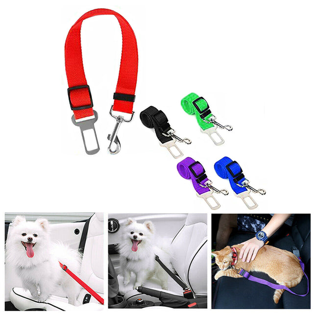2X Adjustable Pet Travel Lead Clips with Car Buckle for Secure Restraint
