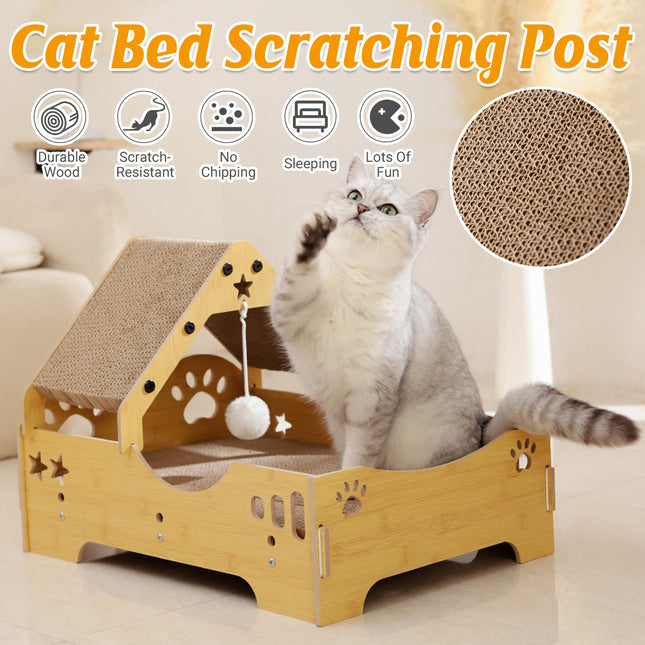 Cat Scratching Post Nest Combo Vertical Claw Pad Furniture Protector Toy Bed