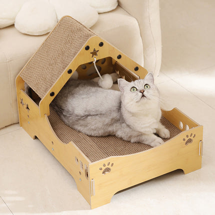 Cat Scratching Post Nest Combo Vertical Claw Pad Furniture Protector Toy Bed