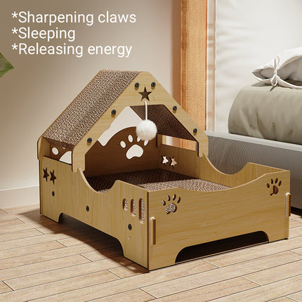 Cat Scratching Post Nest Combo Vertical Claw Pad Furniture Protector Toy Bed