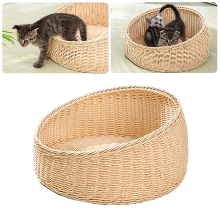 Rattan Cat Nest Four Seasons Open Cat House Summer Bed for Cats Pet Supplies