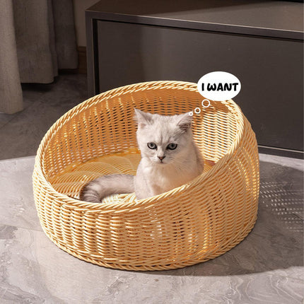 Rattan Cat Nest Four Seasons Open Cat House Summer Bed for Cats Pet Supplies