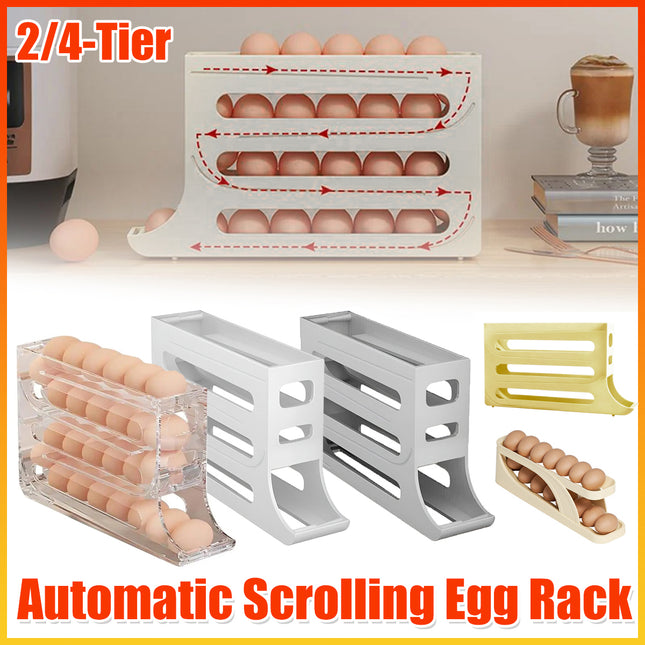 Automatic Scrolling Egg Holder 2/4-Tier Storage Box Container for Refrigerator