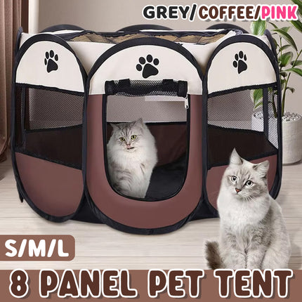Pet Fence Indoor Cat Dog Tent Octagonal Fence Portable Foldable Cage Kennel