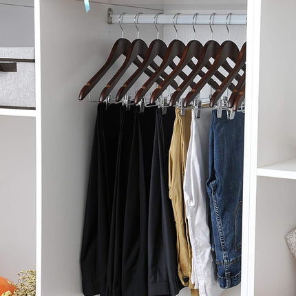 Solid Wood Coat Hanger Non Slip Thickened Clothes Strap Clip For Guest Room