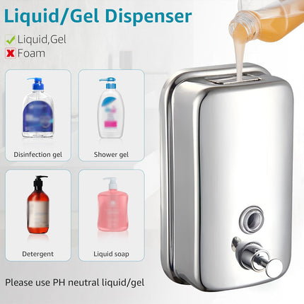 Stainless Steel Wall Mounted Soap Dispenser Hotel Bathroom Sanitizer Bottle
