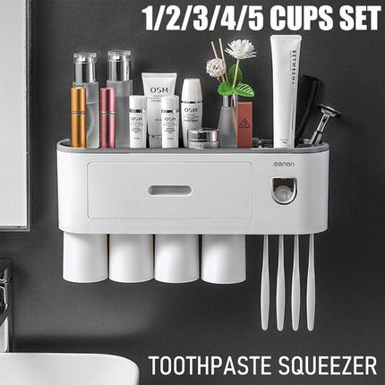 Multifunctional Toothbrush Holder Handfree Automatic Toothpaste Dispenser Set - Aimall
