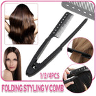 Folding Styling V Comb Hair Straightener Hairdressing Salon Straightening Brush