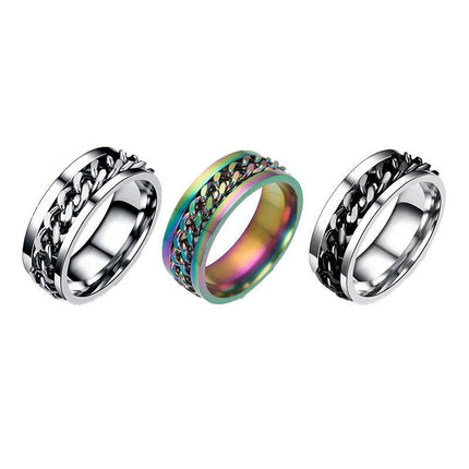 Spinner Rings Mens Womens Fidget Rotating Ring Silver Stainless Steel Size 8 - Aimall