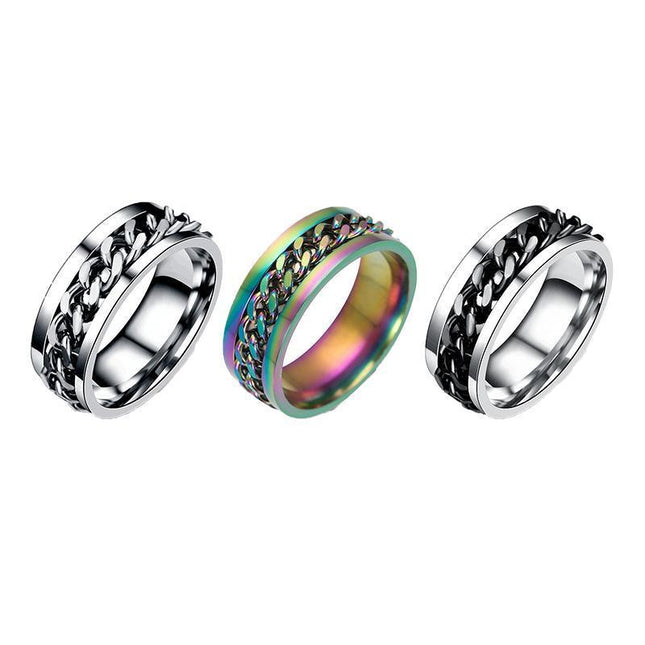 Spinner Rings Mens Womens Fidget Rotating Ring Silver Stainless Steel Size 10 - Aimall