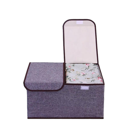 Large Foldable Cotton Linen Double Lid Storage Box Clothing Organizer for Dormitory