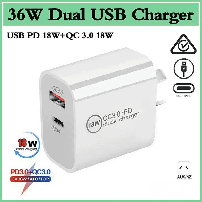 Usb Dual Type-C Pd Quick Fast Wall Charger Adapter Iphone Port Au Plug Power - Aimall