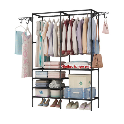 Multifunction Double Row Floor Standing Clothes Hanger 16mm Thickness Iron Pipe