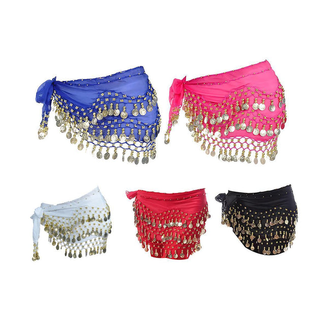 1X 3Rows Belly Dance Dancing Hip Scarf Belt Chain Skirt Golden Tone 98 Coin Bead