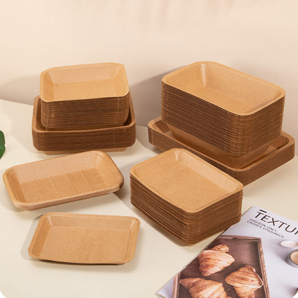 100PCS Kraft Paper Plates Lunch Box Food-Grade Water abd Oil Repeleent Outdoor