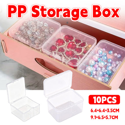 10PCS Mini Clear Plastic Storage Box Small Item Organiser Jewellery Craft Parts