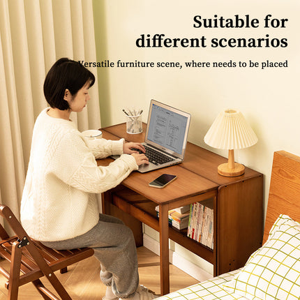 Bamboo Folding Student Desk Study Table Space Saving Large Capacity Storage