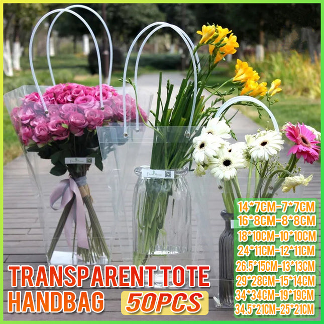 Transparent Tote Handbag Flower Bouquet Packaging Bag PVC Packaging Bag Gift Bag