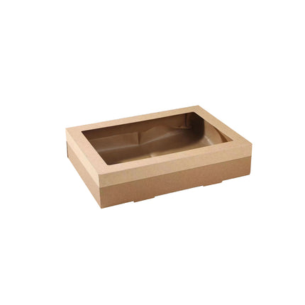 10PCS Kraft Paper Catering Box with Window Disposable Bento Style Packaging