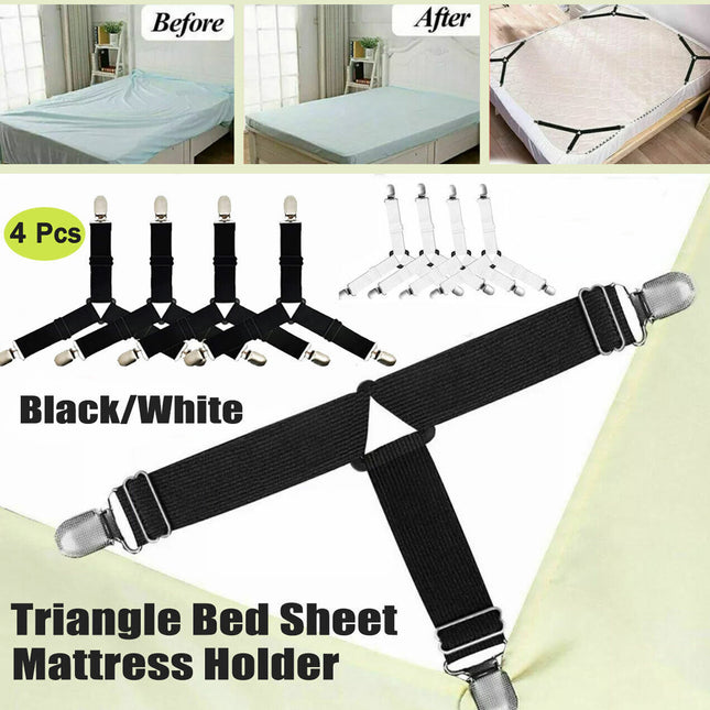 4 Pcs Triangle Fitted Sheet Strap Clips Grippers Mattress Bed Suspenders Holder