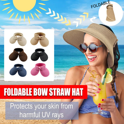 Women Roll Up Sun Visor Wide Brim Straw Hat Summer Foldable UV Protection Cap