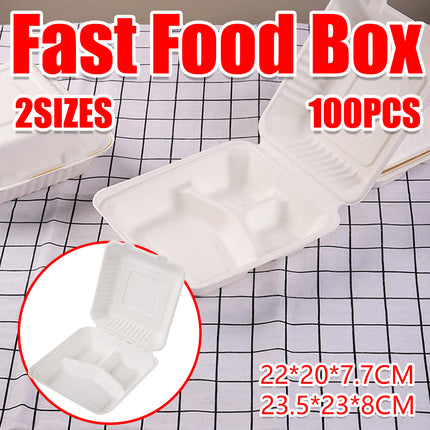100PCS Disposable Biodegradable Lunch Box for Food Storage Takeaway Meal Safe