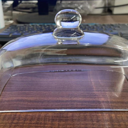 Butter Dish with Glass Lid and Bamboo Base with Built-in Knife