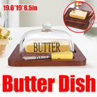 Butter Dish with Glass Lid and Bamboo Base with Built-in Knife