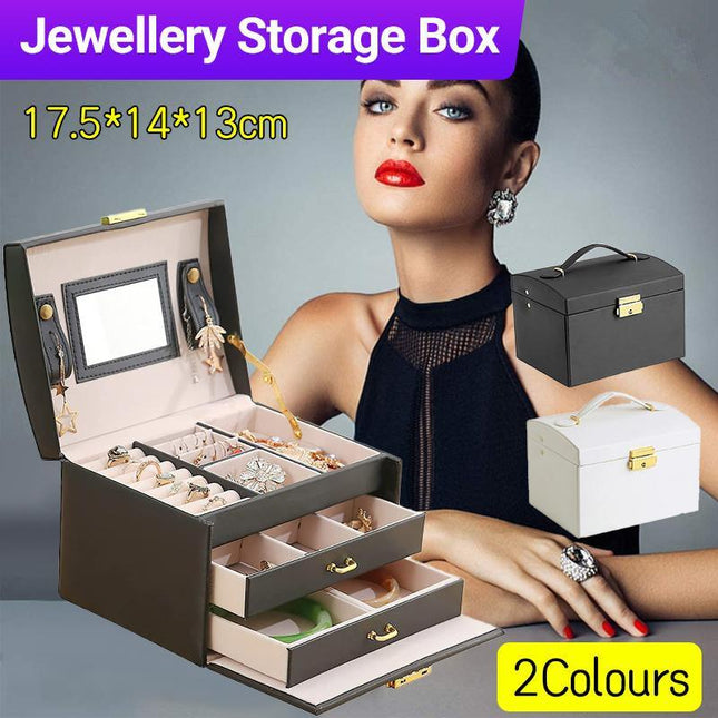 Jewellery Box Organizer Case Holder Storage Earring Ring Jewelry Display Leather - Aimall