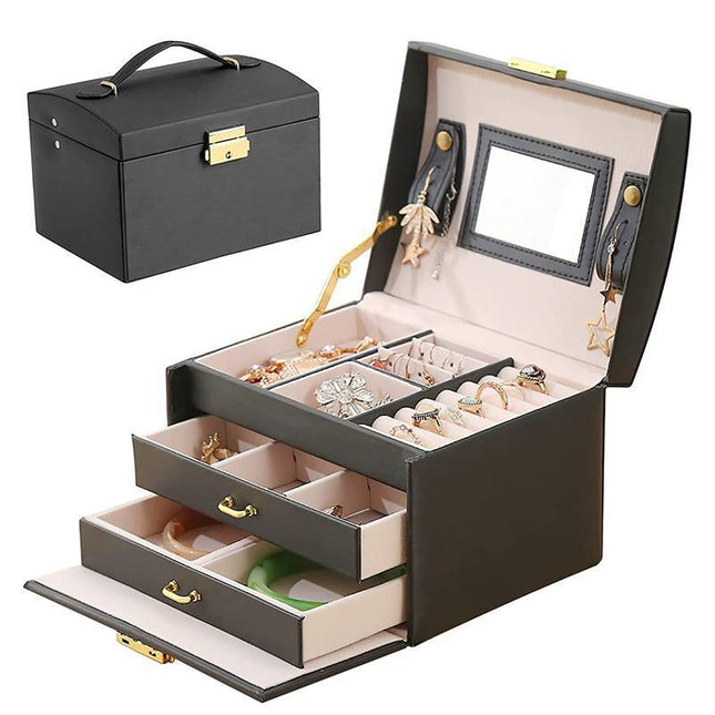 Jewellery Box Organizer Case Holder Storage Earring Ring Jewelry Display Leather - Aimall
