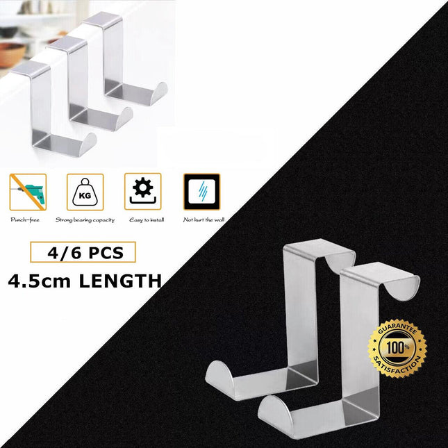 4X/6X Over Door Hooks Hanger Holder Stainless Steel Cabinet Organizer Clothes 4.5cm - Aimall