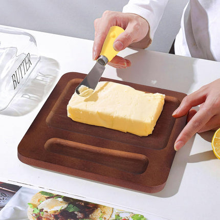 Butter Dish with Glass Lid and Bamboo Base with Built-in Knife