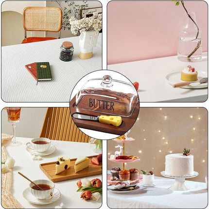 Butter Dish with Glass Lid and Bamboo Base with Built-in Knife
