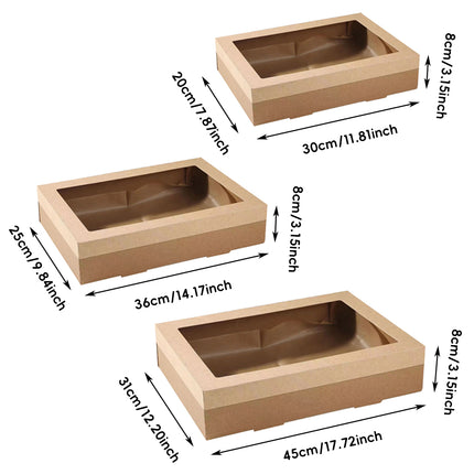 10PCS Kraft Paper Catering Box with Window Disposable Bento Style Packaging