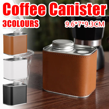Airtight Coffee Canister Storage Jar Pour Valve Leather 9.6 x 7 x 9.3cm