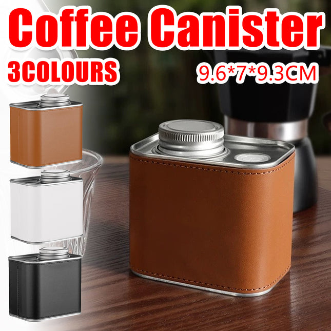 Airtight Coffee Canister Storage Jar Pour Valve Leather 9.6 x 7 x 9.3cm