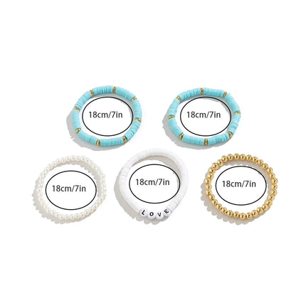 Boho Clay Bead Pearl Bracelet Set Women Stackable 5PCS Love Letter Jewellery