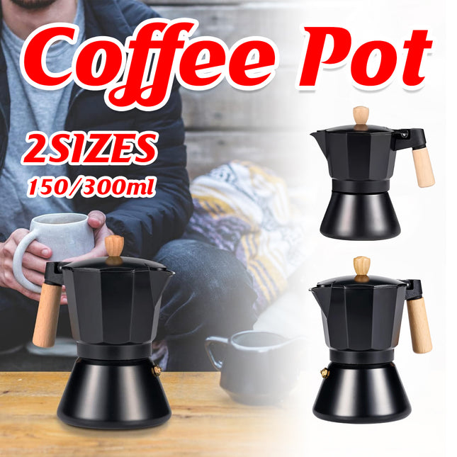 Aluminum Bottom Coffee Pot Stovetop Safe Heat-Resistant Handle Black