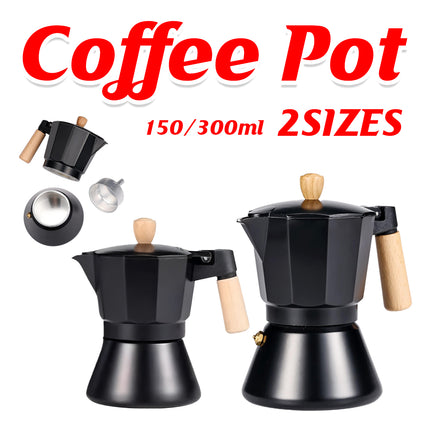 Aluminum Bottom Coffee Pot Stovetop Safe Heat-Resistant Handle Black