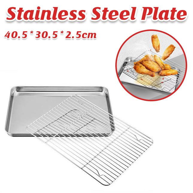 Stainless Steel Baking Tray With Cooling Rack Kitchen Cookie Oven Sheet Pan Set