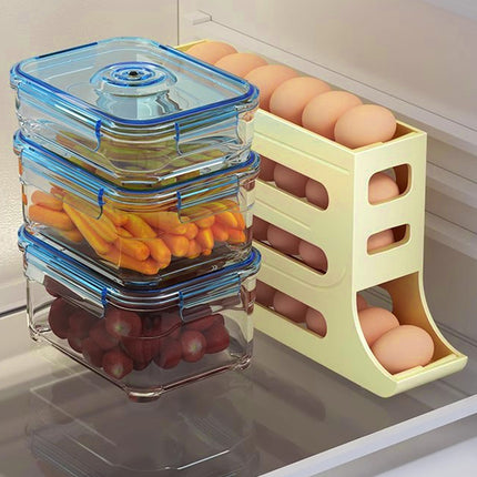 Automatic Scrolling Egg Holder 2/4-Tier Storage Box Container for Refrigerator