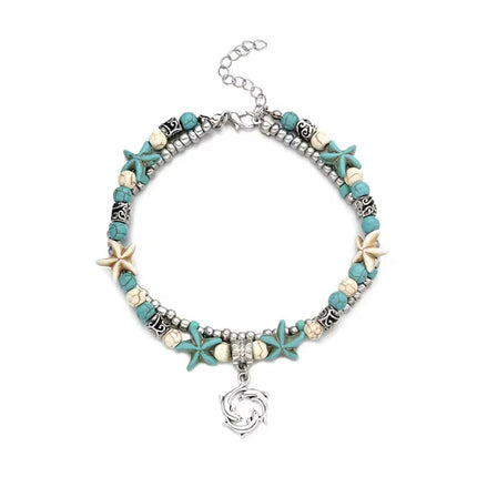Boho Beaded Anklet with Ocean Charms Alloy Chain Jewellery 5 Styles